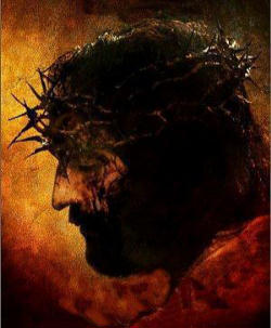 Image of They put a purple robe on him, then twisted together a crown of thorns and set it on him.  And they began to call out to him, 'Hail, king of the Jews!'  