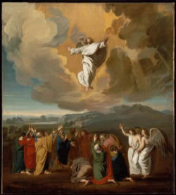 Image of He did not leave heaven when he came down to us; nor did he withdraw from us when he went up again into heaven. The fact that he was in heaven even while he was on earth is borne out by his own statement: No one has ever ascended into heaven except the one who descended from heaven, the Son of Man, who is in heaven.
