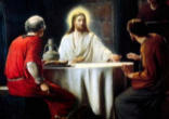 Image of On the Road to Emmaus: In the light of the encounter with the Lord in the breaking of the bread, their eyes were opened. So it is meant to be with each one of us. The Holy Eucharist is more than a commemoration; it is an invitation into communion with the Living God - right now because Jesus Christ is Risen from the dead and walks with us on the road of life. 