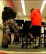 Image of Standing desks replace traditional seating desks.