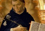 Image of A rendering of St Dominic, the great preacher, pointing to the Gospel
